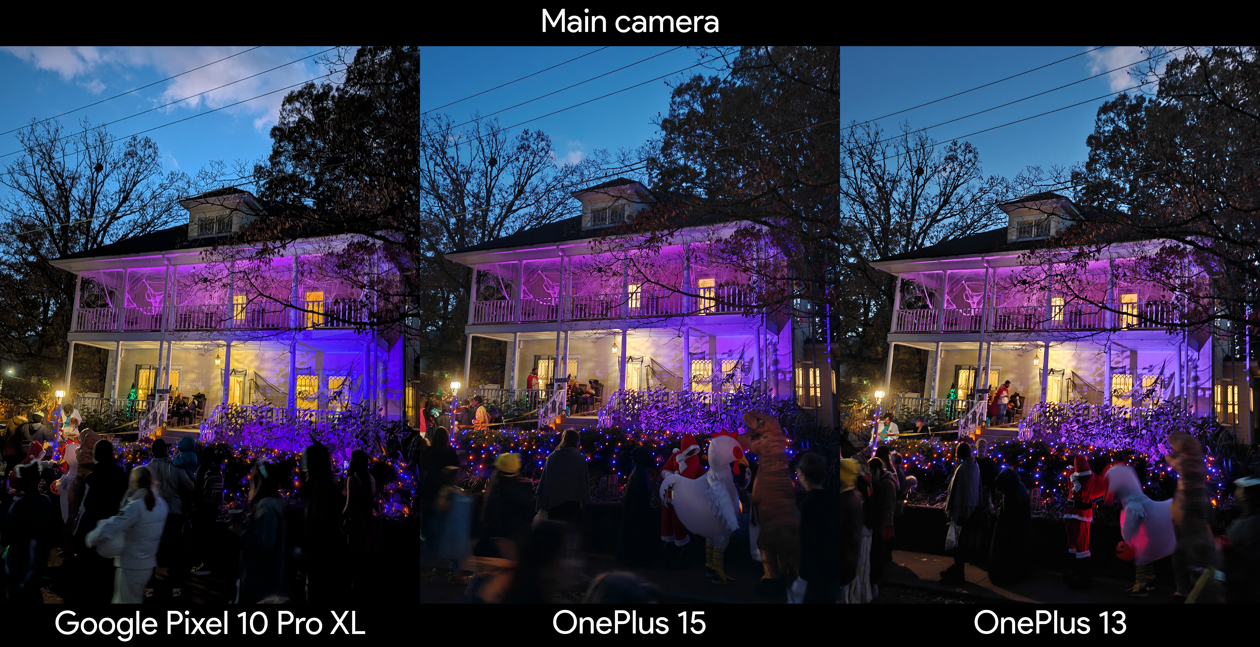 A night-time city street photo taken with the OnePlus 15 showing light and shadow detail.