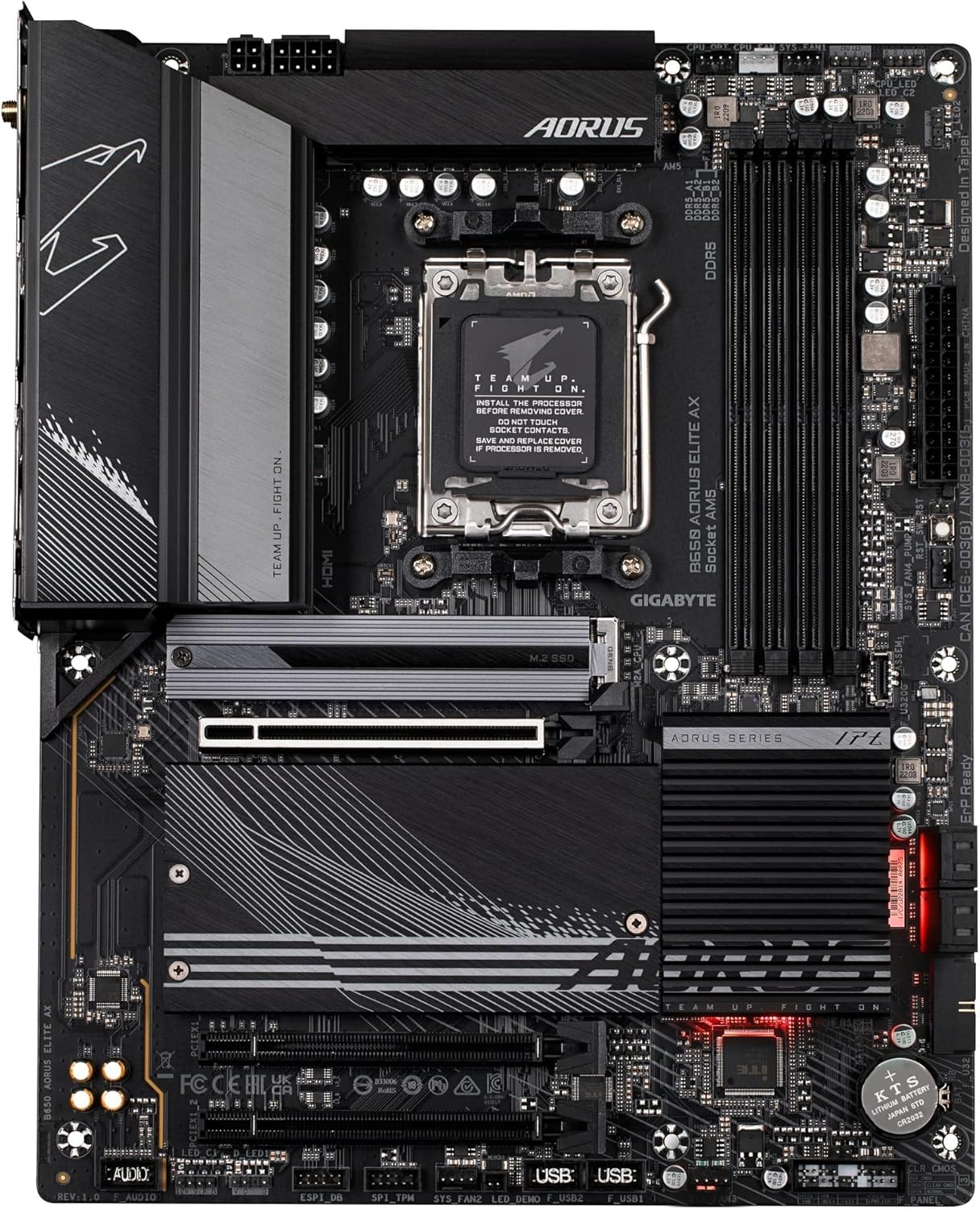 The Gigabyte B650 Aorus Elite AX motherboard, representing the mainstream AM5 chipset.