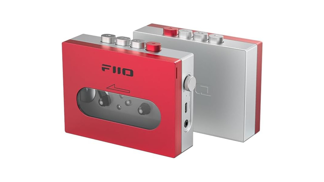 A blue and silver FiiO CP13 portable cassette player showcasing its premium aluminum build.
