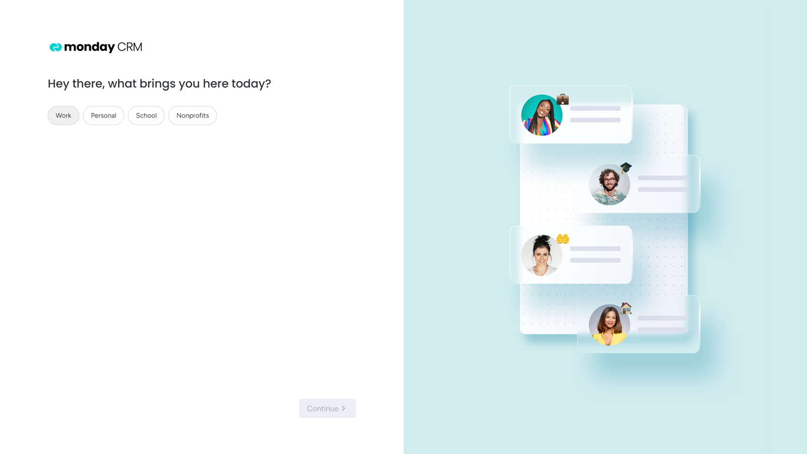 Initial setup step interface for a sales CRM.