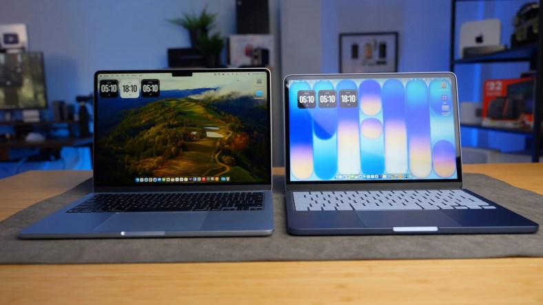 A professional hero shot of the MacBook Neo in a bright, minimalist setting.