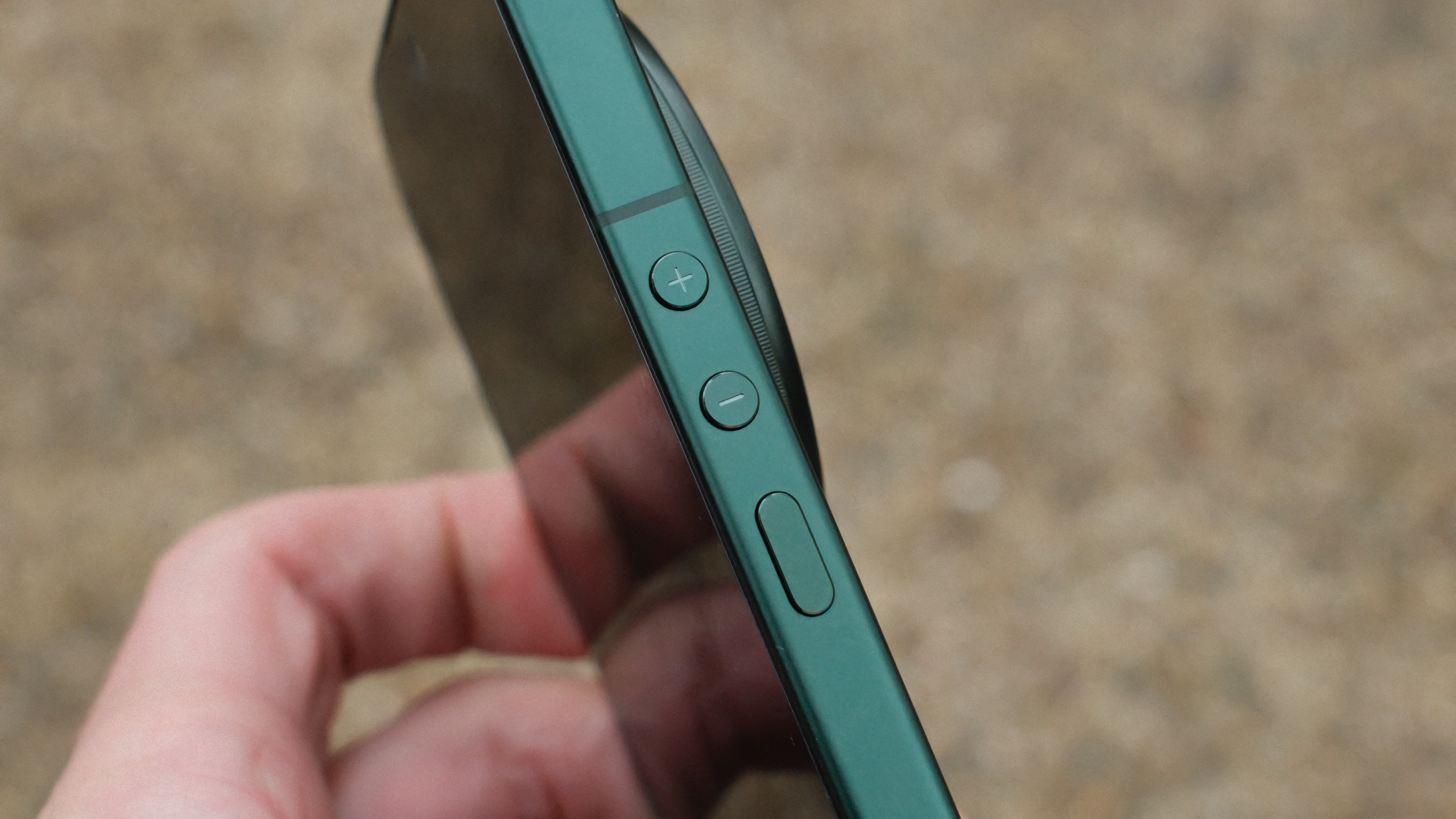 Side profile view of the Xiaomi 17 Ultra showing the slim chassis and split buttons.