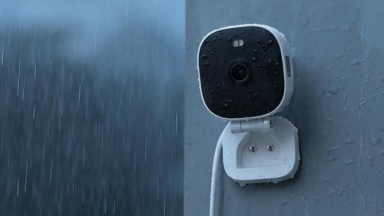Vimtag Mini G3 security camera operating effectively during a rainstorm.
