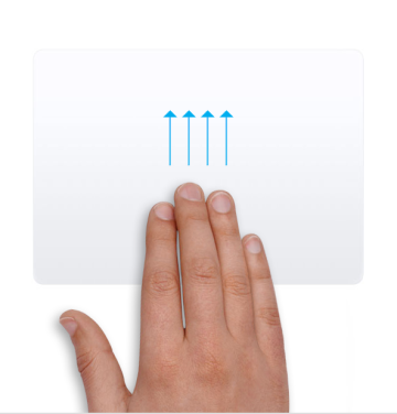 Illustration of four fingers swiping upward on a Mac trackpad to trigger Mission Control.