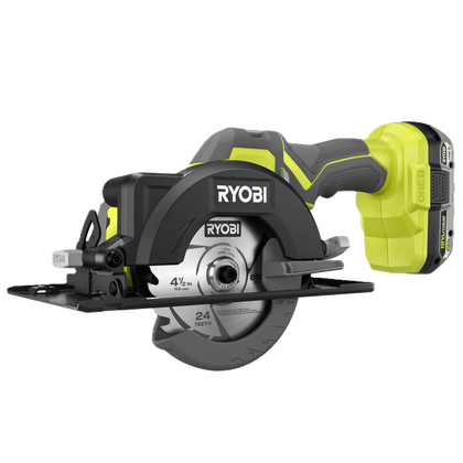A Ryobi ONE+ 18V cordless circular saw ready for use.