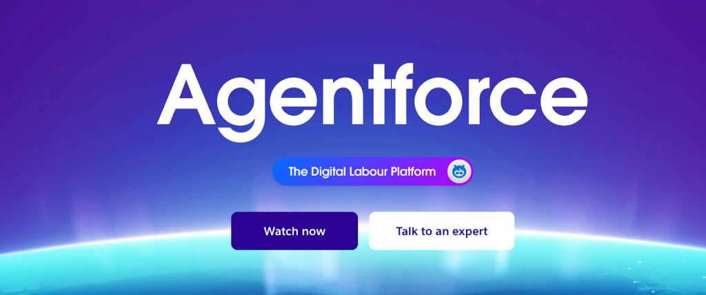 Dashboard view of the Salesforce Agentforce AI commerce agent interface.