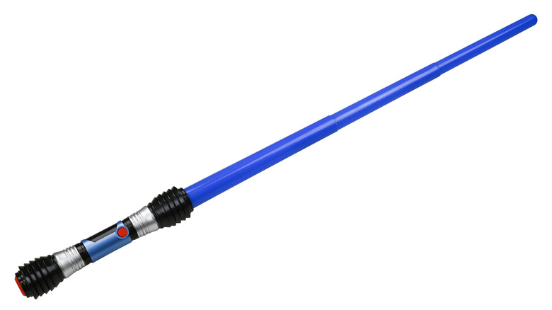 A 3D printed collapsing lightsaber toy shown in its extended state.