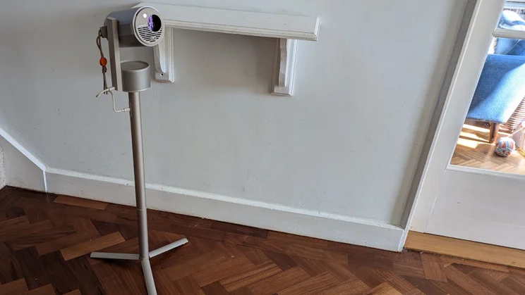 XGIMI MoGo 3 Pro mounted on the optional PowerBase stand