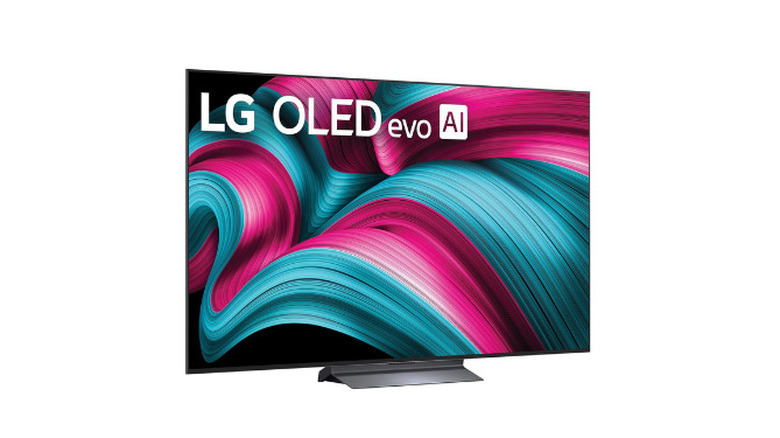 LG C5 4K OLED smart TV on a stand showing its slim profile and balanced contrast.