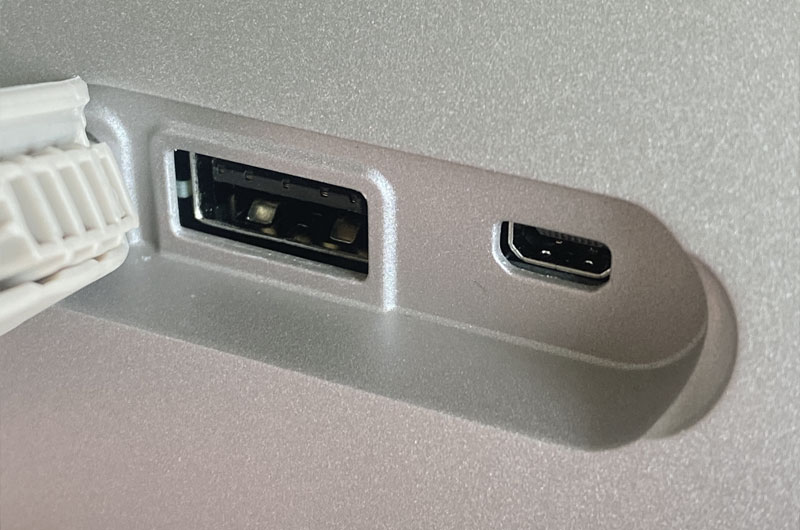 Rear view of XGIMI MoGo 3 Pro showing Micro HDMI and USB-C ports