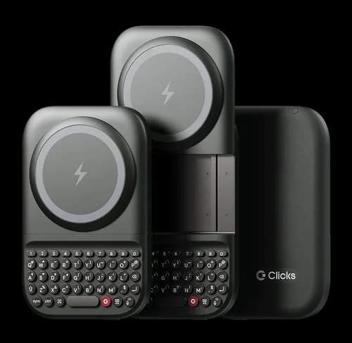 The Clicks Power Keyboard accessory featuring magnetic wireless charging capabilities.