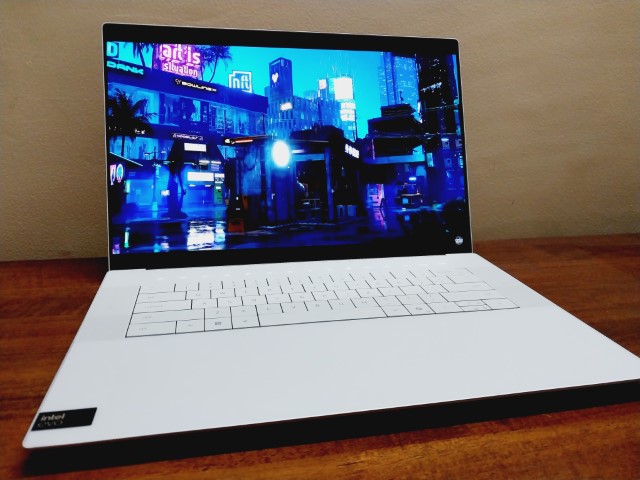 Wide shot of the Dell XPS 16 9640 from an angle emphasizing its premium CNC machined aluminum build.