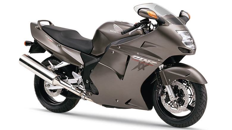 A Honda CBR1100XX Super Blackbird in a silver finish.