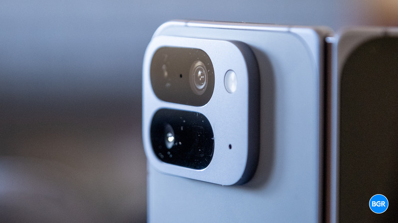 A close-up view of the rear camera module on the Pixel 10 Pro Fold.