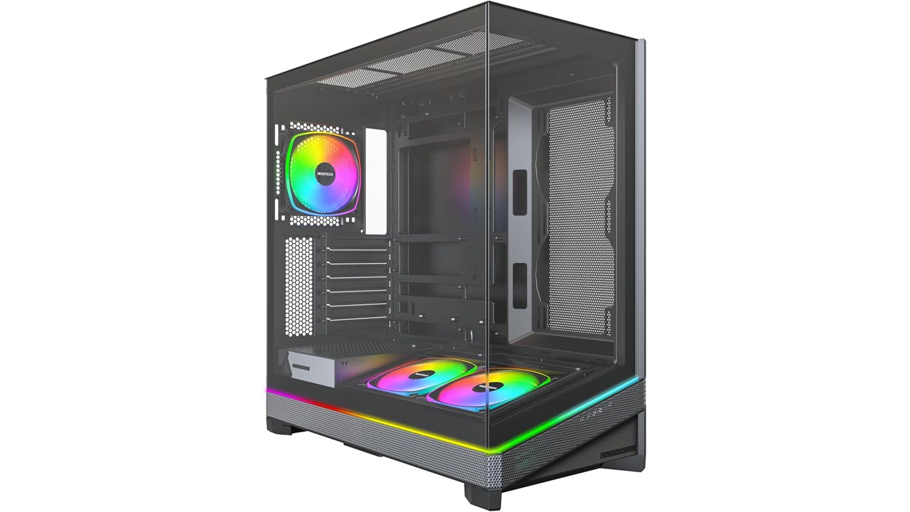 A mid-range gaming PC build with clean cable management and internal lighting.