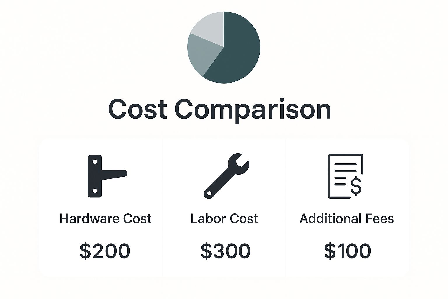 Infographic breakdown of TV mounting costs including labor, hardware, and surface type upgrades.