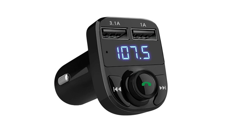 A modern Bluetooth FM transmitter designed for a car's 12V outlet