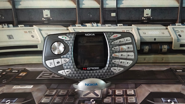 The Nokia N-Gage handheld game console and mobile phone hybrid.
