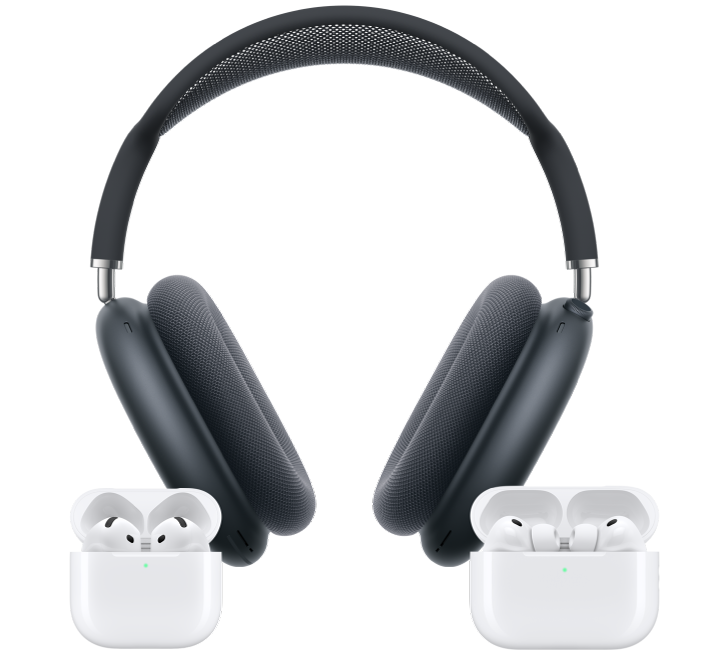 A visual overview of various Apple AirPods models including standard buds and the charging case.