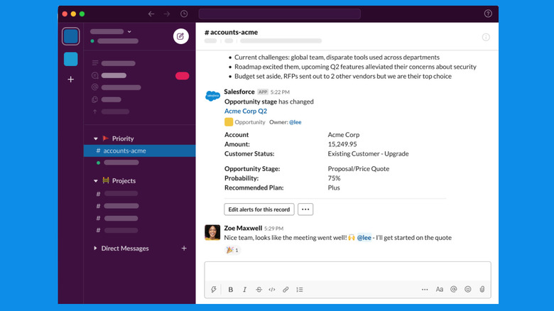 Screenshot of the Slack interface featuring a team channel and app integrations.