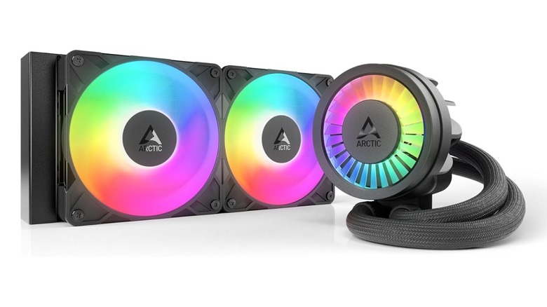 The ARCTIC Liquid Freezer III Pro 240 A-RGB liquid cooler featuring its distinct 38mm thick radiator.